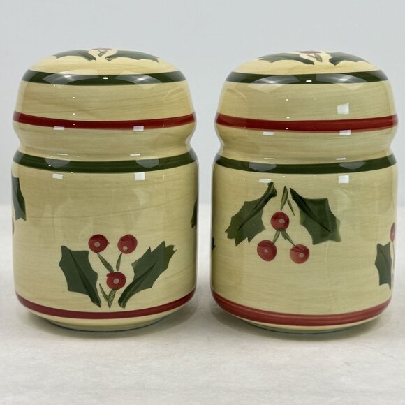 Home Victorian Holly Ceramic Salt & Pepper Shaker Set Christmas Table 4.25" - Picture 1 of 8